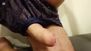 Playing with the penis and jerking off hard at the end.