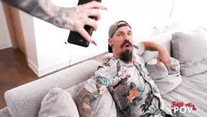 Blow me POV A tattoed babe sucks her step brother
