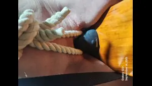 Husband finds out Goode Girl is putting on slut shows and cheating ties her to bondage horse straddling a dildo