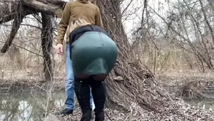 Mother in law holds my dick while I pee outdoors