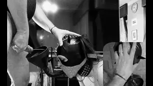 Halloween Scary Cumming and Pissing to Slave Slut Mouth Through a Funnel Gag