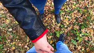 Caught while jerking me Off! Risky public handjob by cute teen in forest Nata Sweet
