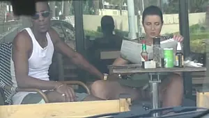 Cheating Wife 4 Part 3 Hubby films me outside a cafe Upskirt Flashing and having an Interracial affair with a Black Man!