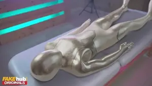 Fakehub Male Sex Robot unfolds his massive organic dong to fuck the super hot Ebony Professor