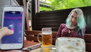Remote orgasm control of my Stepsister in bar !