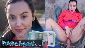 Public Agent Latina teen with small puffy tits sucks thick cock and get her shaved pussy penetrated outdoors for quick cash