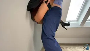 boss fucking secretary in a sexy red leather skirt lunch break quickie