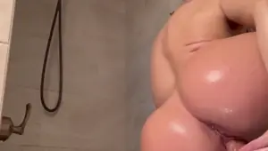 Hot Blonde Rides Dildo in the Shower